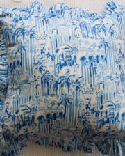 French Riviera Blue Block Print Ruffle Bungalow Living Cushion