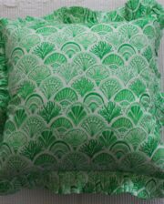 Green Seashells Block Print Ruffle Bungalow Living Cushion