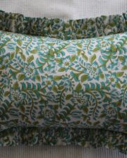Green Floral Block Print Lumber Ruffle Bungalow Living Cushion